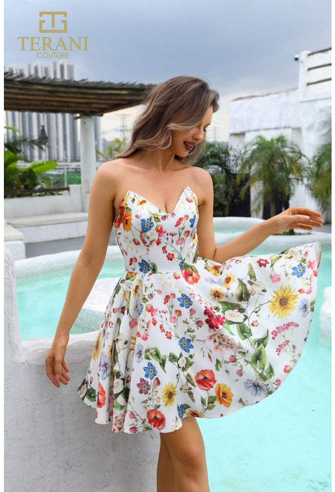 Cocktail Dresses Floral Short Cocktail Dress Ivory Multi