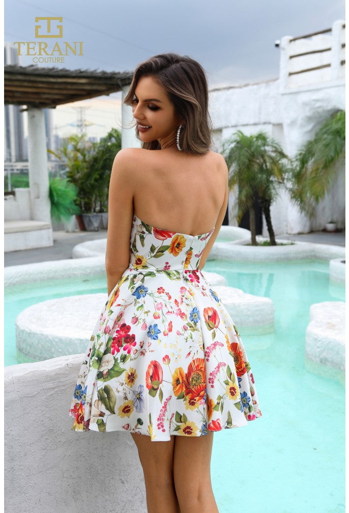 Cocktail Dresses Floral Short Cocktail Dress Ivory Multi