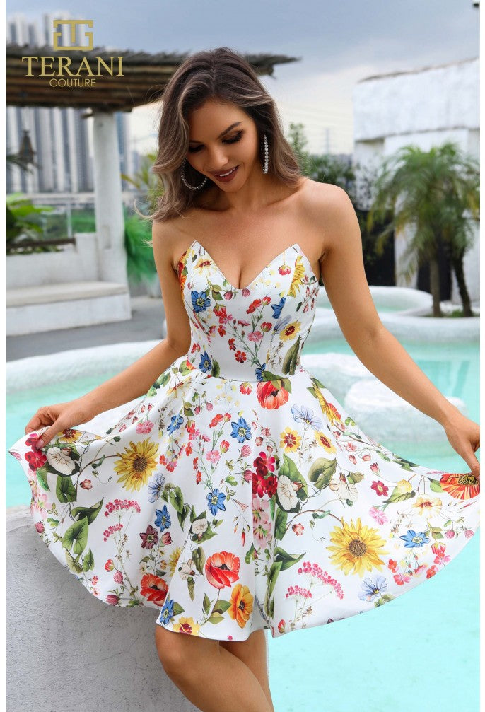 Cocktail Dresses Floral Short Cocktail Dress Ivory Multi