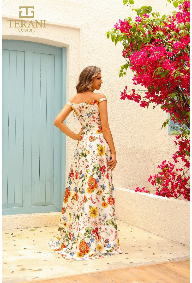 Prom Dresses A Line Long Floral Formal Prom Dress Ivory Multi