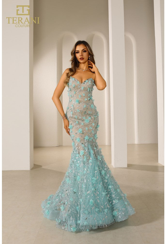 Prom Dresses Fitted Long Lace Formal Prom Dress Aqua