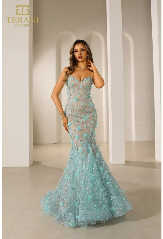 Prom Dresses Fitted Long Lace Formal Prom Dress Aqua