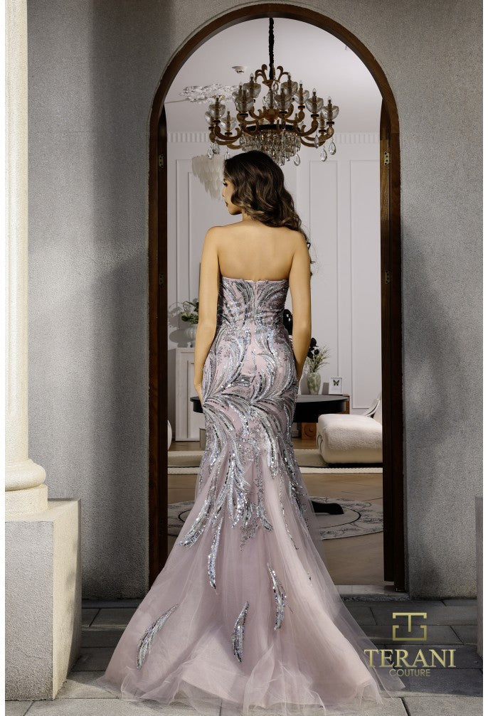 Prom Dresses Prom Long Fitted Formal Beaded Prom Dress Rose Silver