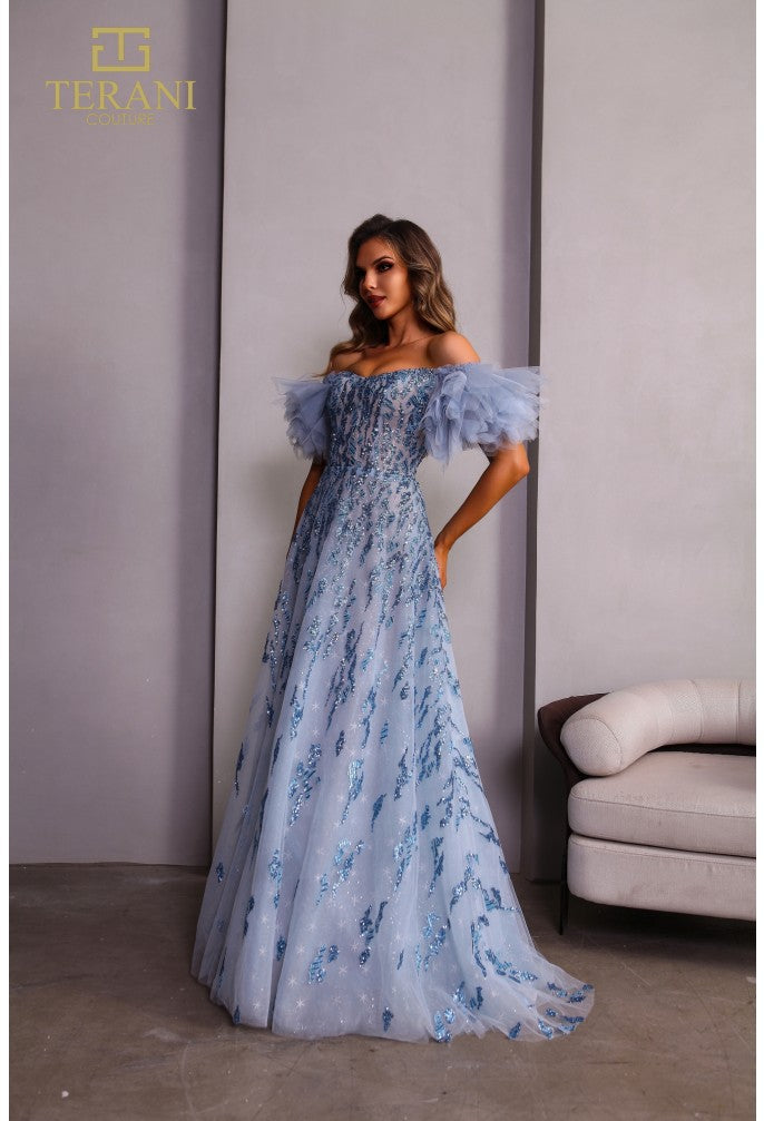 Prom Dresses Long Floral Lace Ball Gown Prom Dress Blue