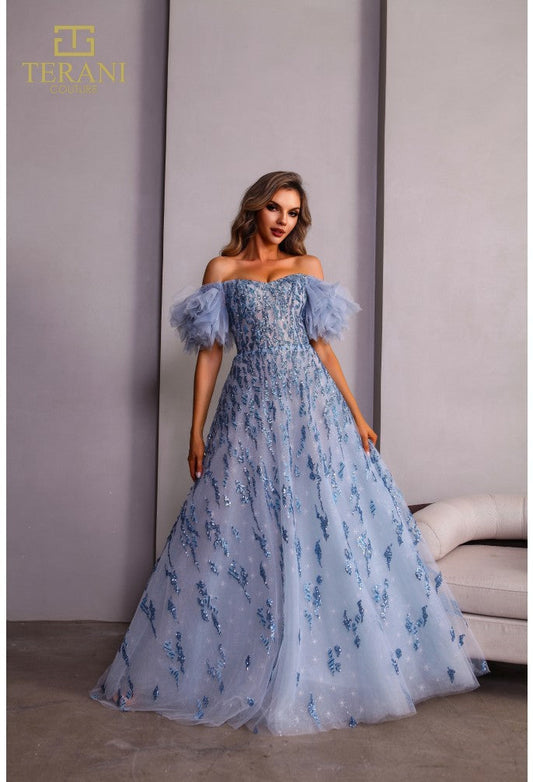 Prom Dresses Long Floral Lace Ball Gown Prom Dress Blue