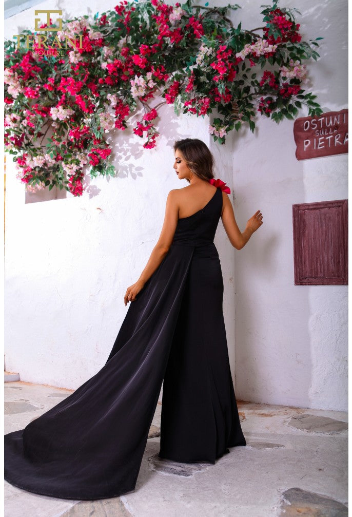 Prom Dresses Long Fitted Formal 3D Floral Prom Dress Black Pink