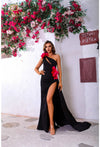 Prom Dresses Long Fitted Formal 3D Floral Prom Dress Black Pink