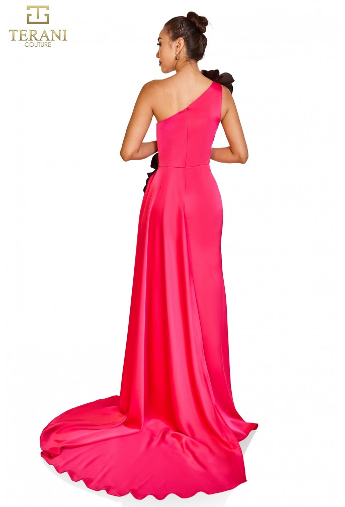 Prom Dresses Long Fitted Formal 3D Floral Prom Dress Pink Black