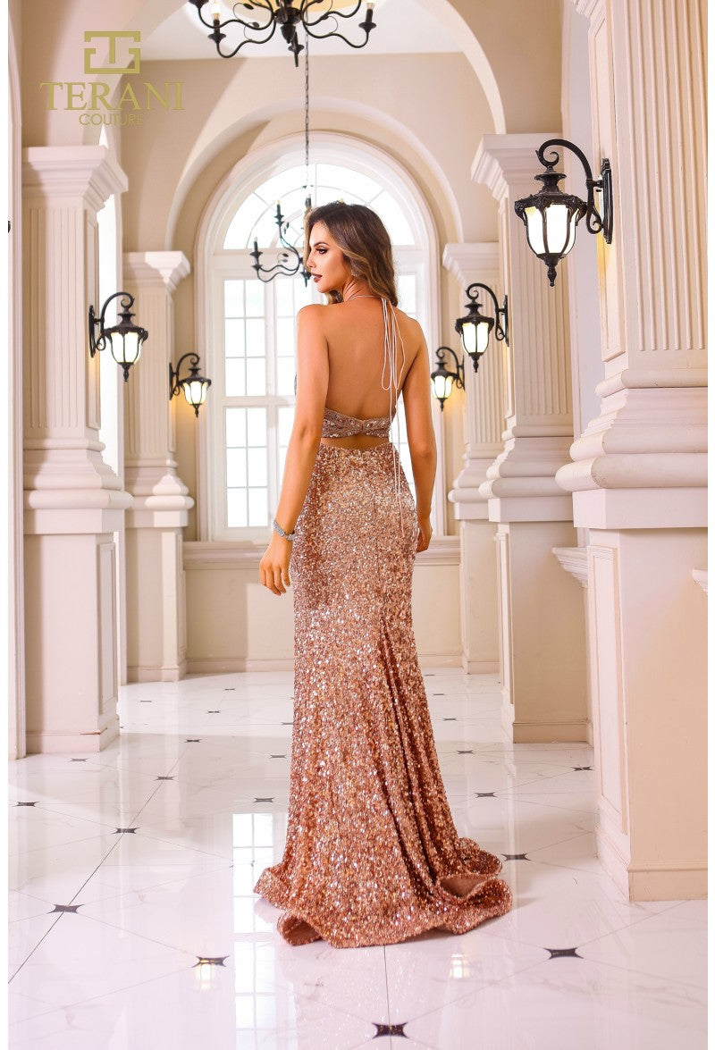 Prom Dresses Fitted Slit Long Formal Prom Dress Rose Gold