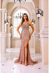 Prom Dresses Fitted Slit Long Formal Prom Dress Rose Gold