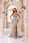 Prom Dresses Fitted Slit Long Formal Prom Dress Silver