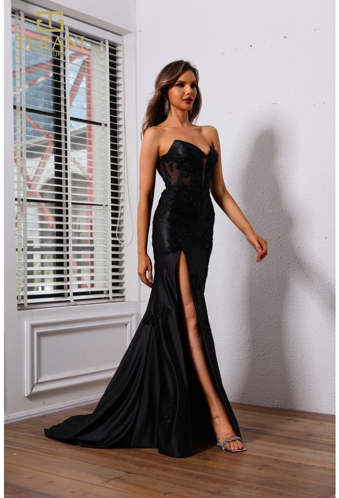 Prom Dresses Long A Line Slit Formal Prom Dress Black