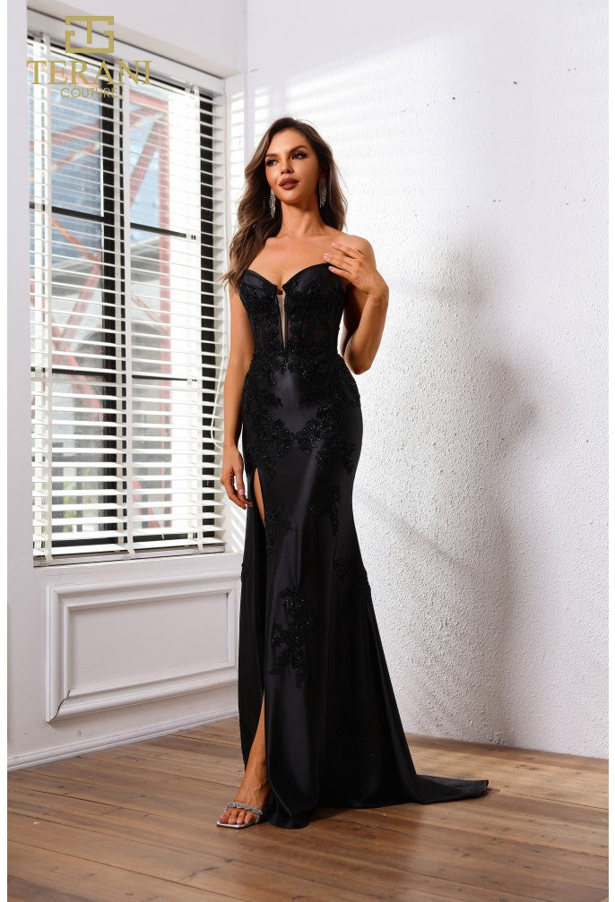 Prom Dresses Long A Line Slit Formal Prom Dress Black