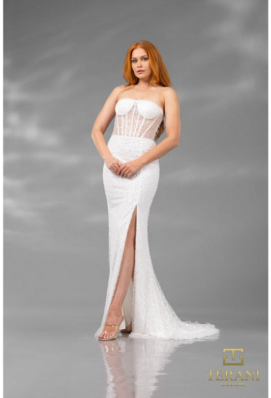 Wedding Dresses Long Beaded Sequin Fitted Corset Wedding Dress Ivory
