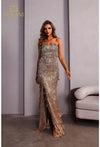 Prom Dresses Long Prom Fitted Slit Formal Dress Gold