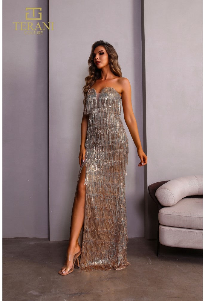 Prom Dresses Long Prom Fitted Slit Formal Dress Gold