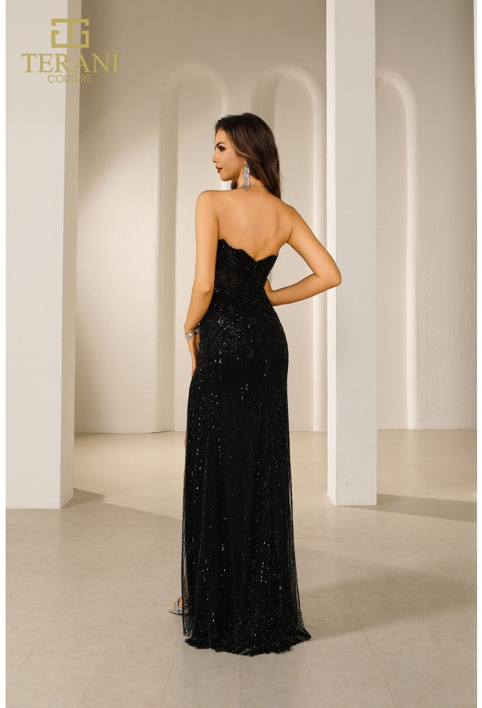 Prom Dresses Beaded Slit Long Formal Prom Dress Black/Black