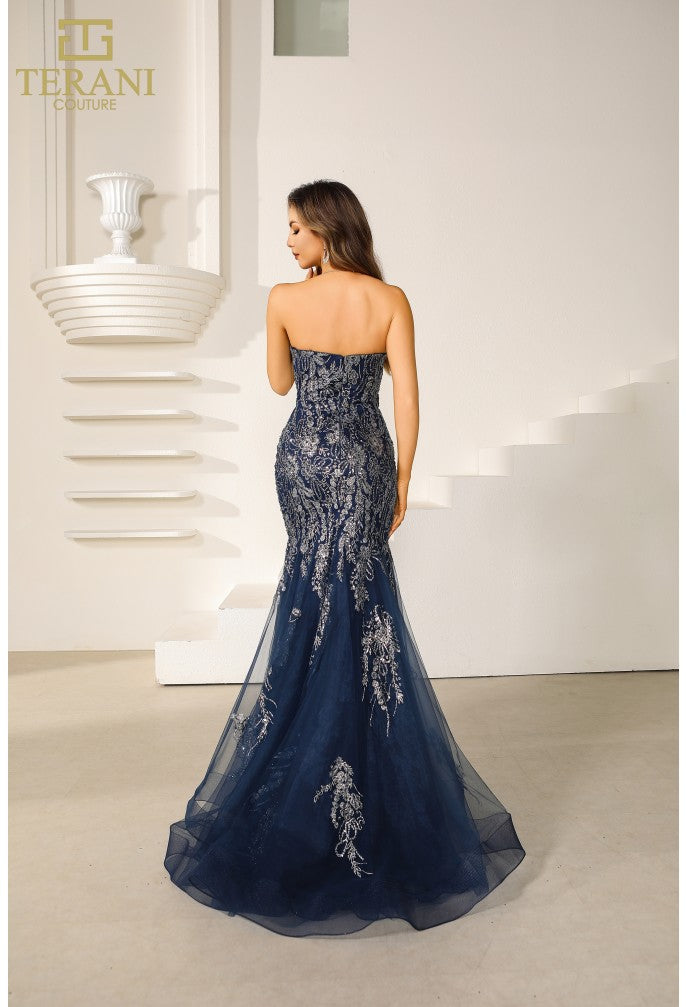 Prom Dresses Beaded Long Formal Fitted Prom Dress Navy