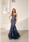 Prom Dresses Beaded Long Formal Fitted Prom Dress Navy
