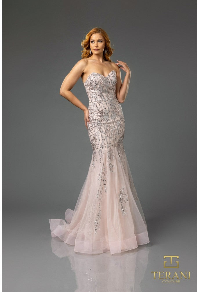 Prom Dresses Beaded Long Formal Fitted Prom Dress Blush