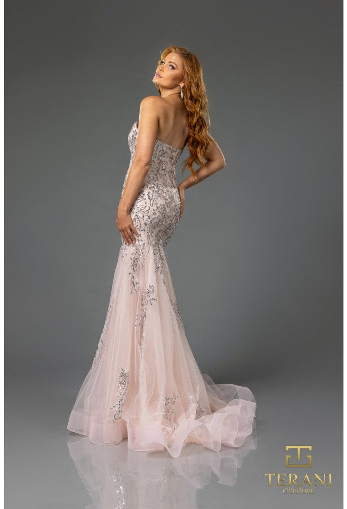Prom Dresses Beaded Long Formal Fitted Prom Dress Blush