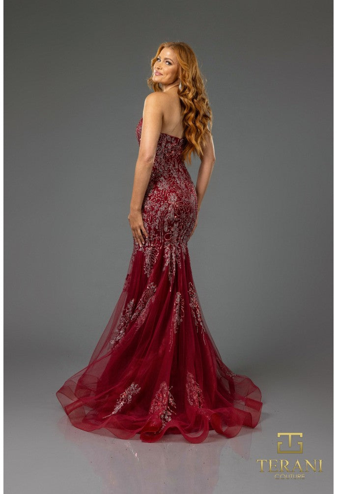 Prom Dresses Beaded Long Formal Fitted Prom Dress Wine