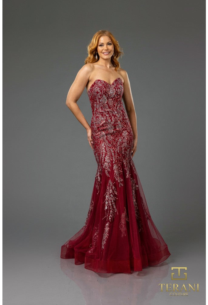 Prom Dresses Beaded Long Formal Fitted Prom Dress Wine