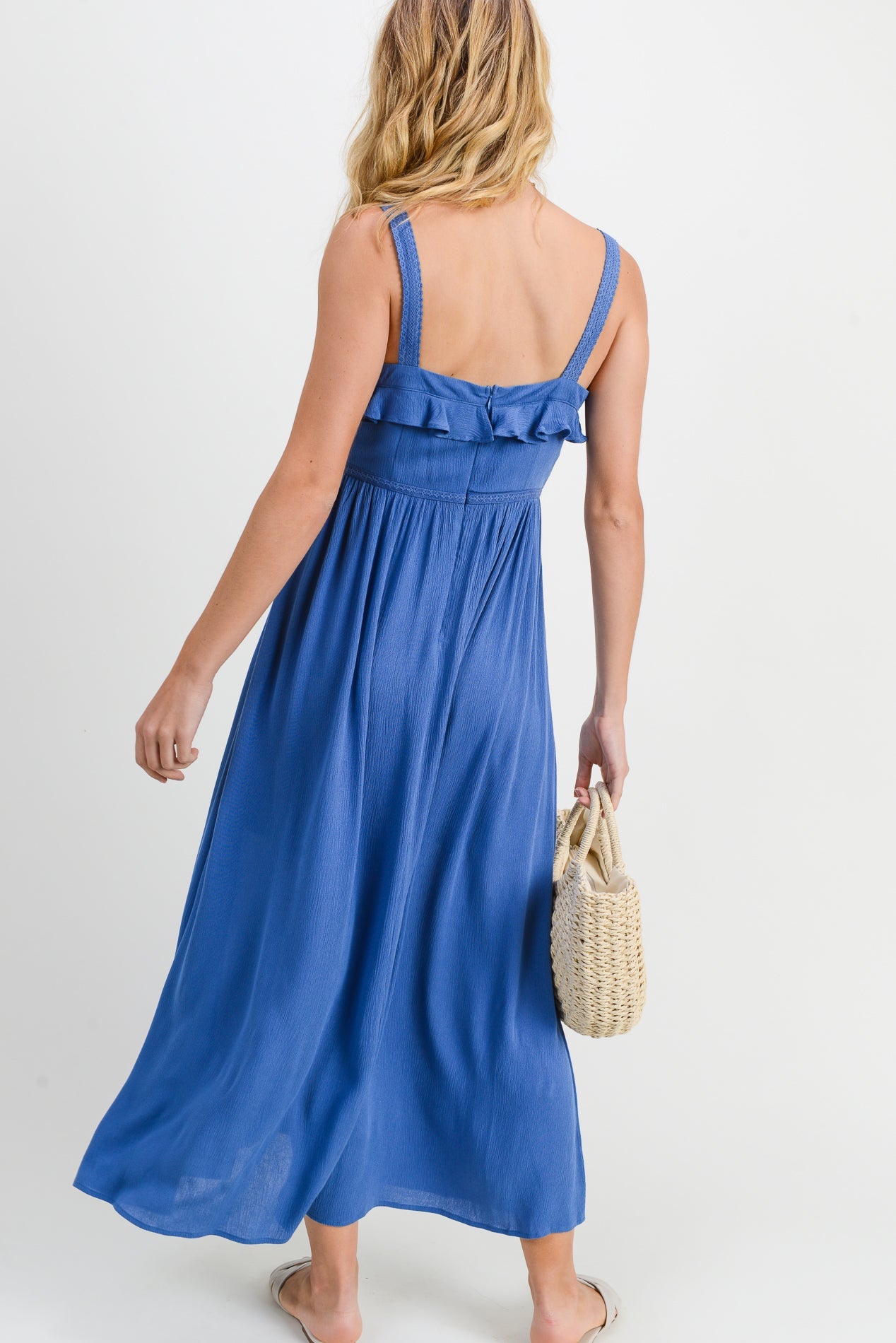 Cocktail Dresses Ruffle Crochet Lace Maxi Dress Denim