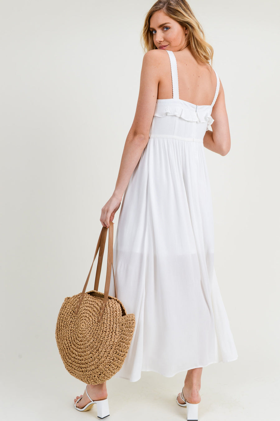 Cocktail Dresses Ruffle Crochet Lace Maxi Dress Off White