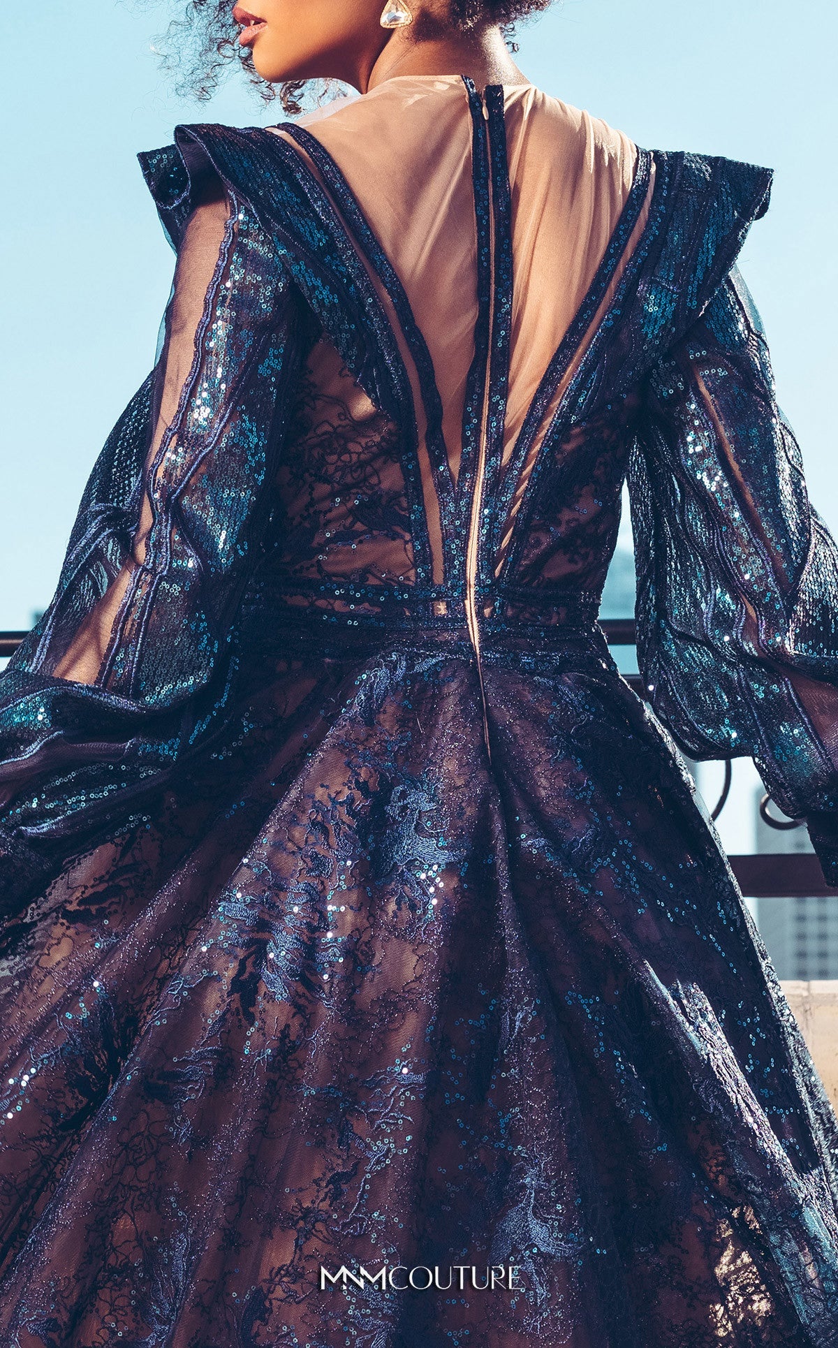 Formal Dresses A Line Long SleevePleated Floral Applique Formal Dress Navy Blue