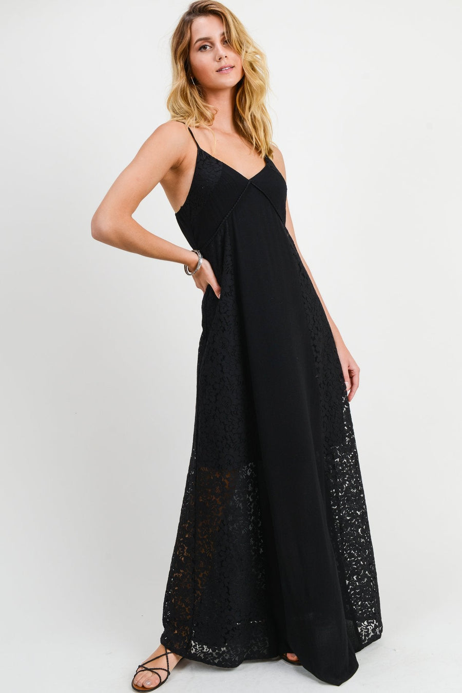 Cocktail Dresses Long Spaghetti Strap Lace Maxi Dress Black