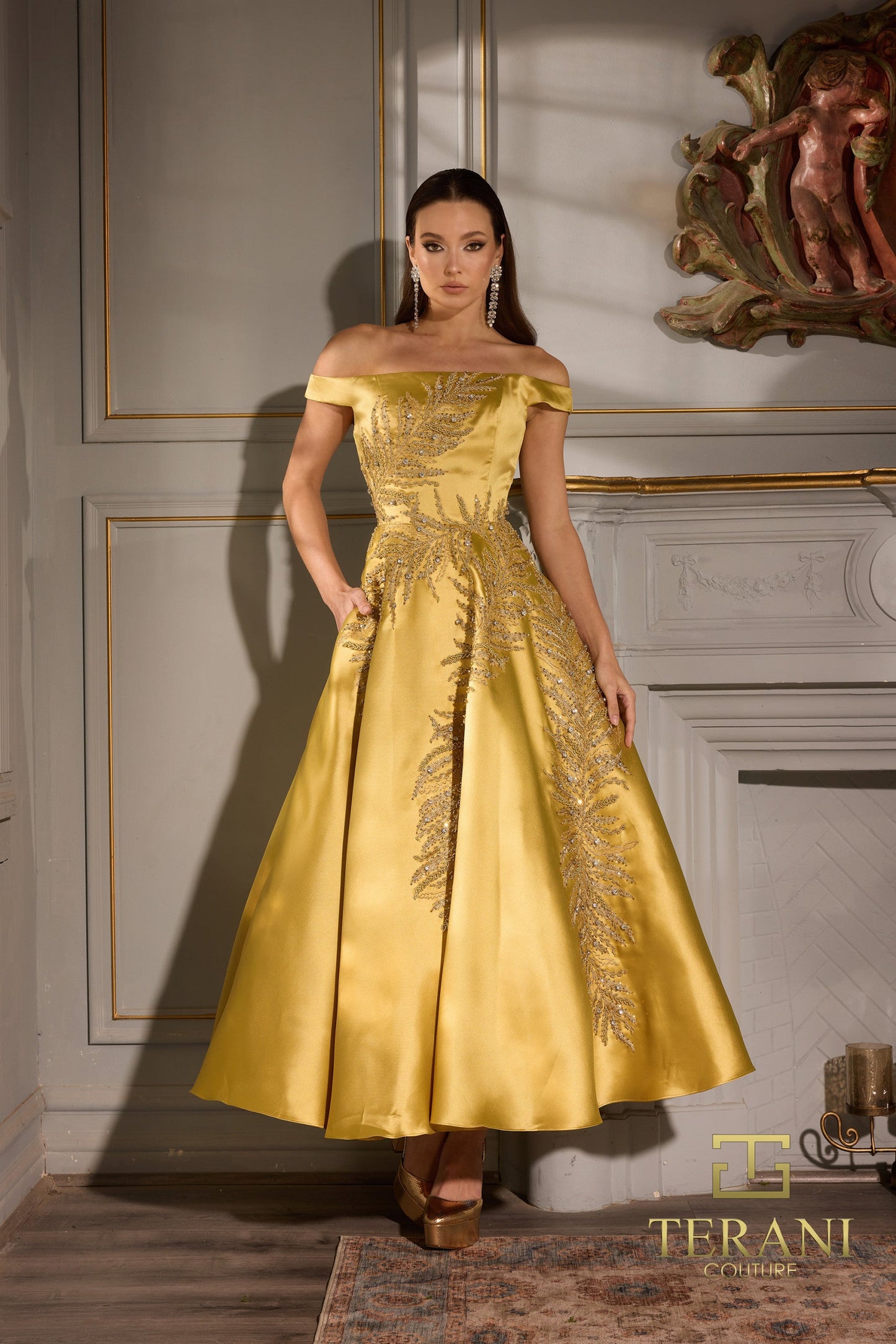 Cocktail Dresses A Line Tea Length Cocktail Dress Gold