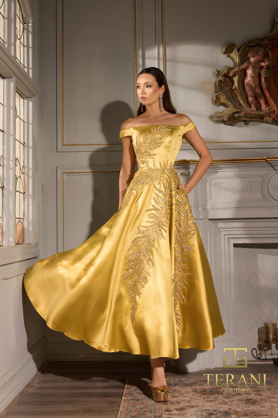Cocktail Dresses A Line Tea Length Cocktail Dress Gold