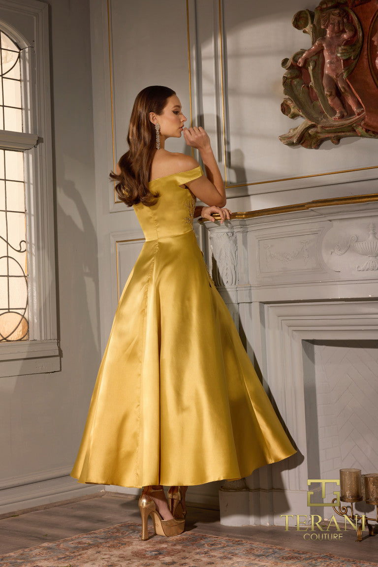 Cocktail Dresses A Line Tea Length Cocktail Dress Gold