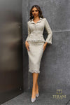 Cocktail Dresses Fitted Long Sleeve Peplum Cocktail Dress Cream