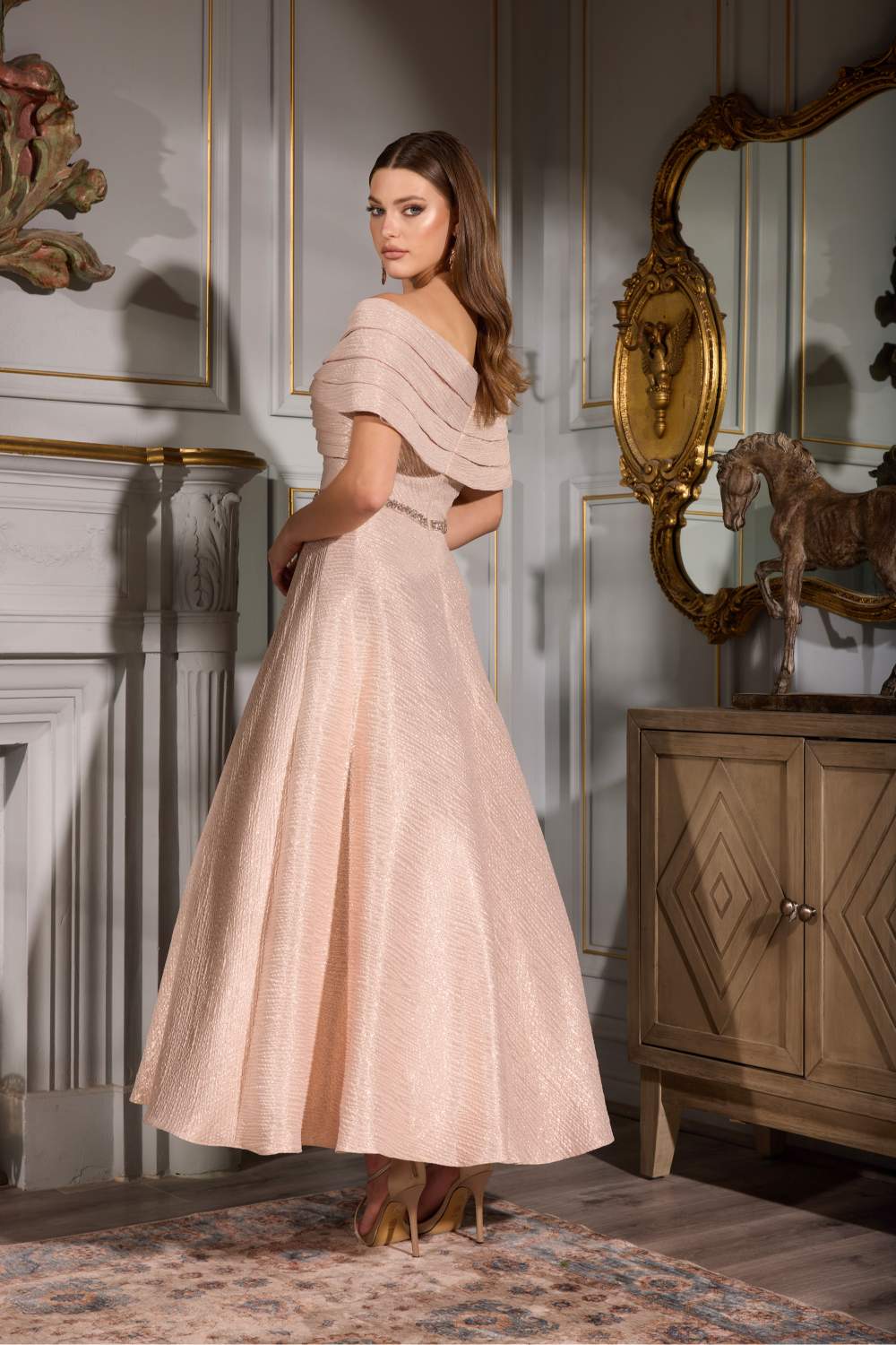Cocktail Dresses A Line Pleated Tea Length Cocktail Dress Rose Gold