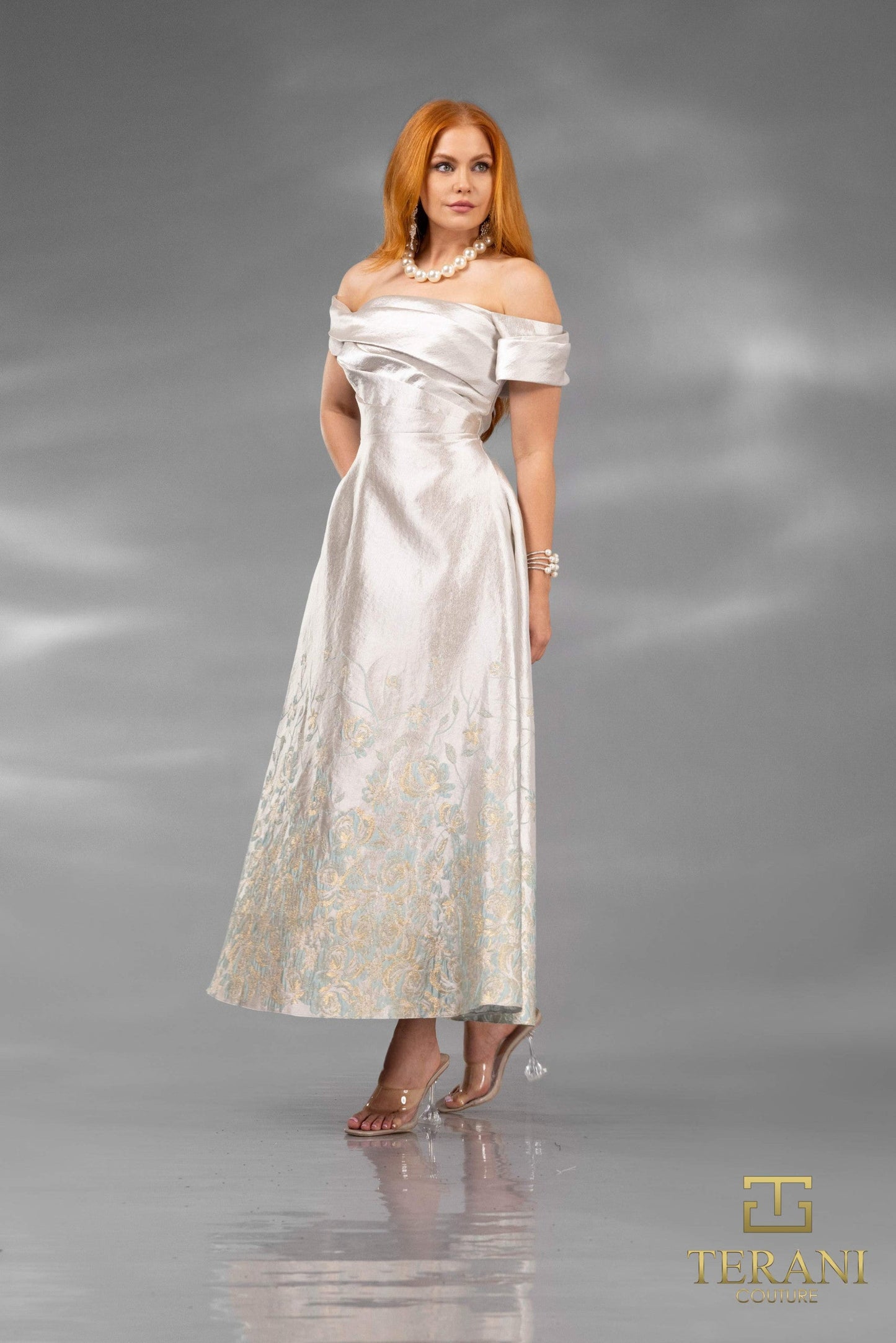 Cocktail Dresses Tea Length Floral A Line Cocktail Dress Silver Lt Green