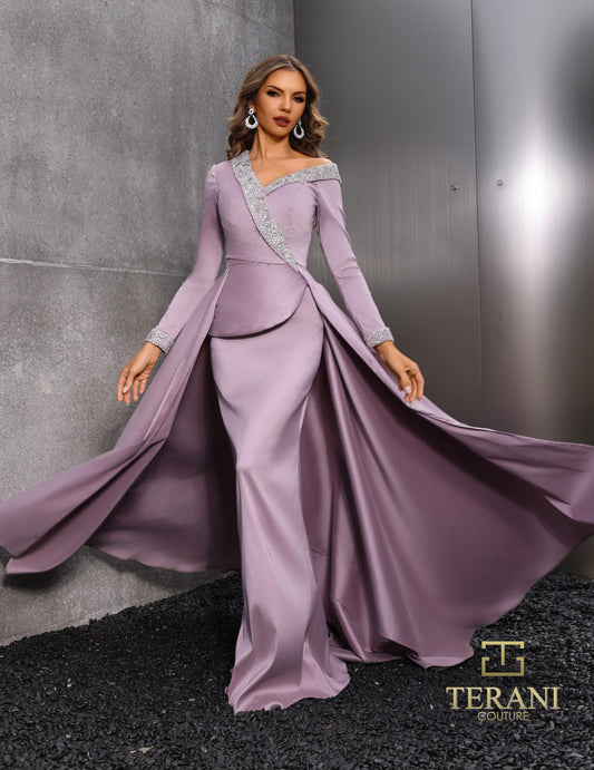 Formal Dresses Long Sleeve Formal Overskirt Evening Dress Mink
