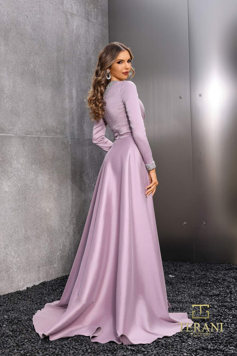 Formal Dresses Long Sleeve Formal Overskirt Evening Dress Mink
