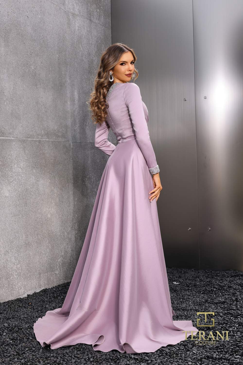 Formal Dresses Long Sleeve Formal Overskirt Evening Dress Mink