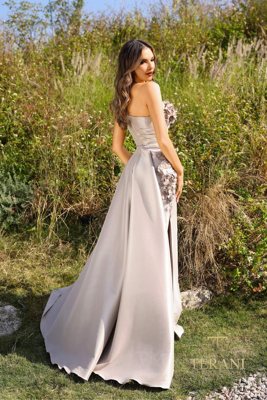 Formal Dresses Long Formal Overskirt Bodycon Evening Dress Taupe