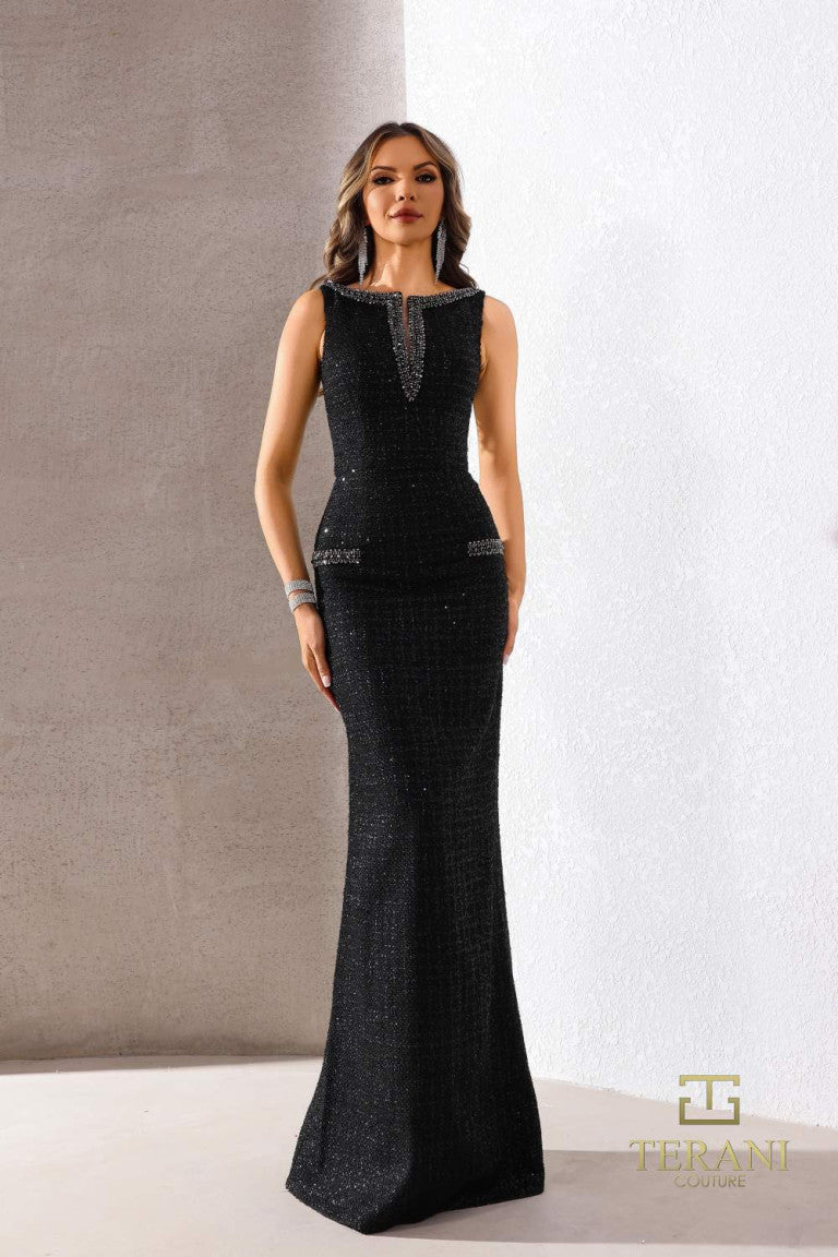 Formal Dresses Long Formal Metallic Evening Dress Black