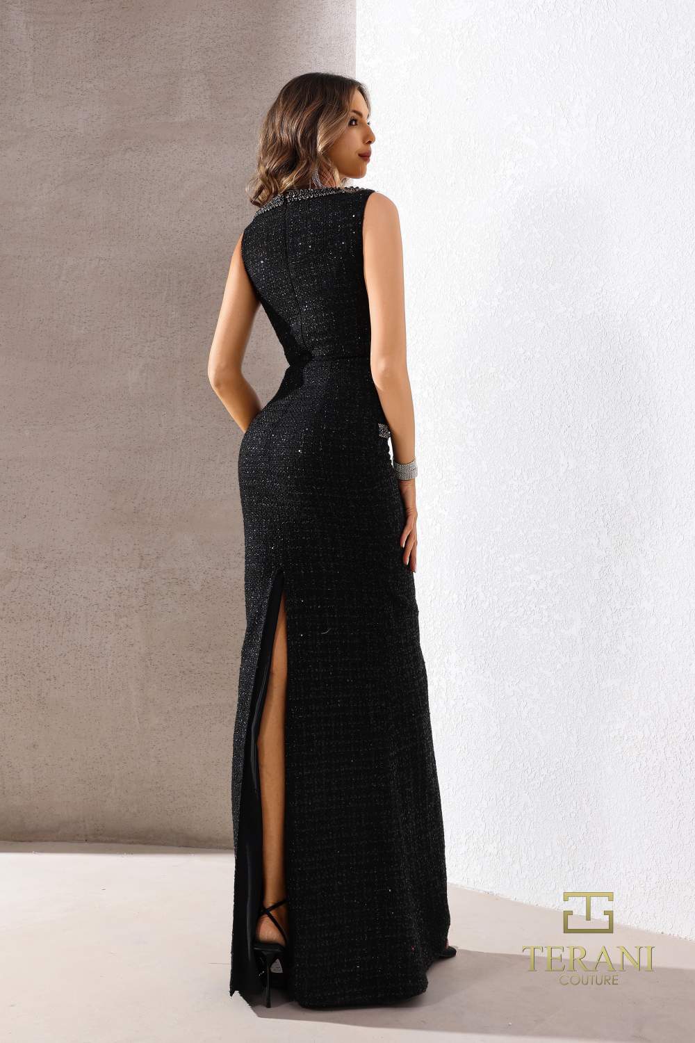 Formal Dresses Long Formal Metallic Evening Dress Black
