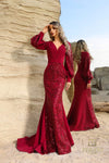 Formal Dresses 252E5129 Long Sleeve Mermaid Formal Evening Dress Wine
