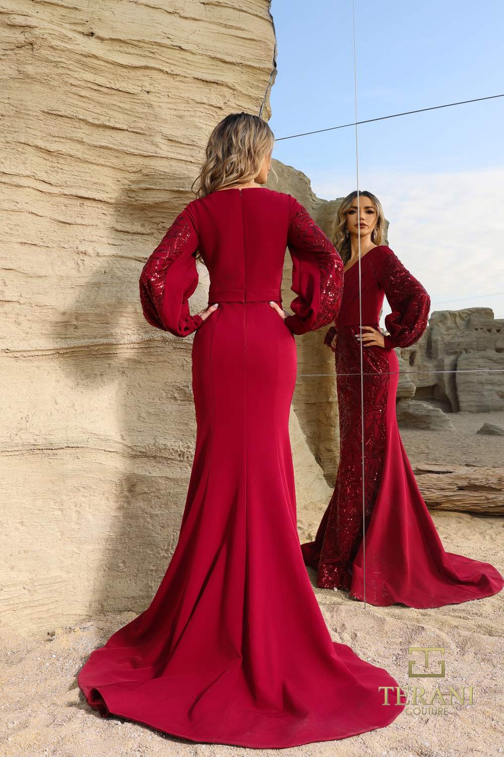 Formal Dresses 252E5129 Long Sleeve Mermaid Formal Evening Dress Wine