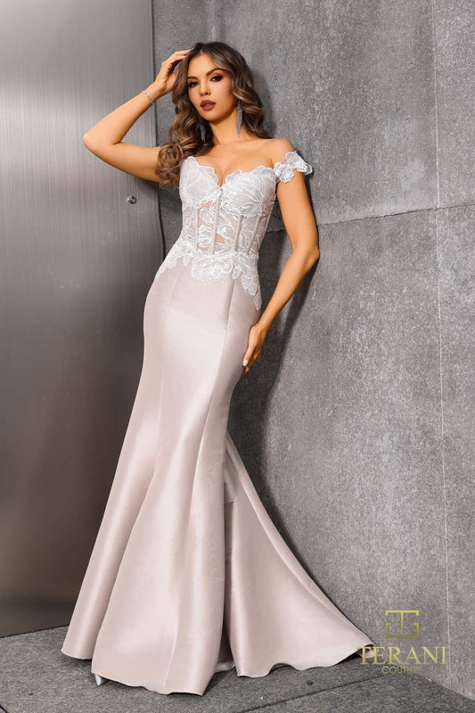 Formal Dresses Long Mermaid Beaded Corset Formal Dress Ivory Taupe