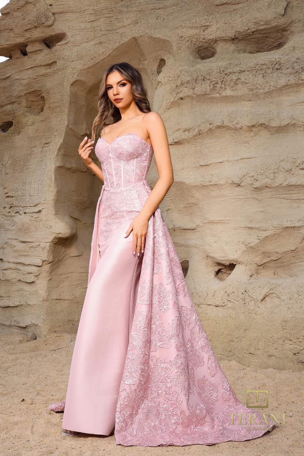 Prom Dresses Long Fitted Formal Overskirt Evening Prom Dress Rose