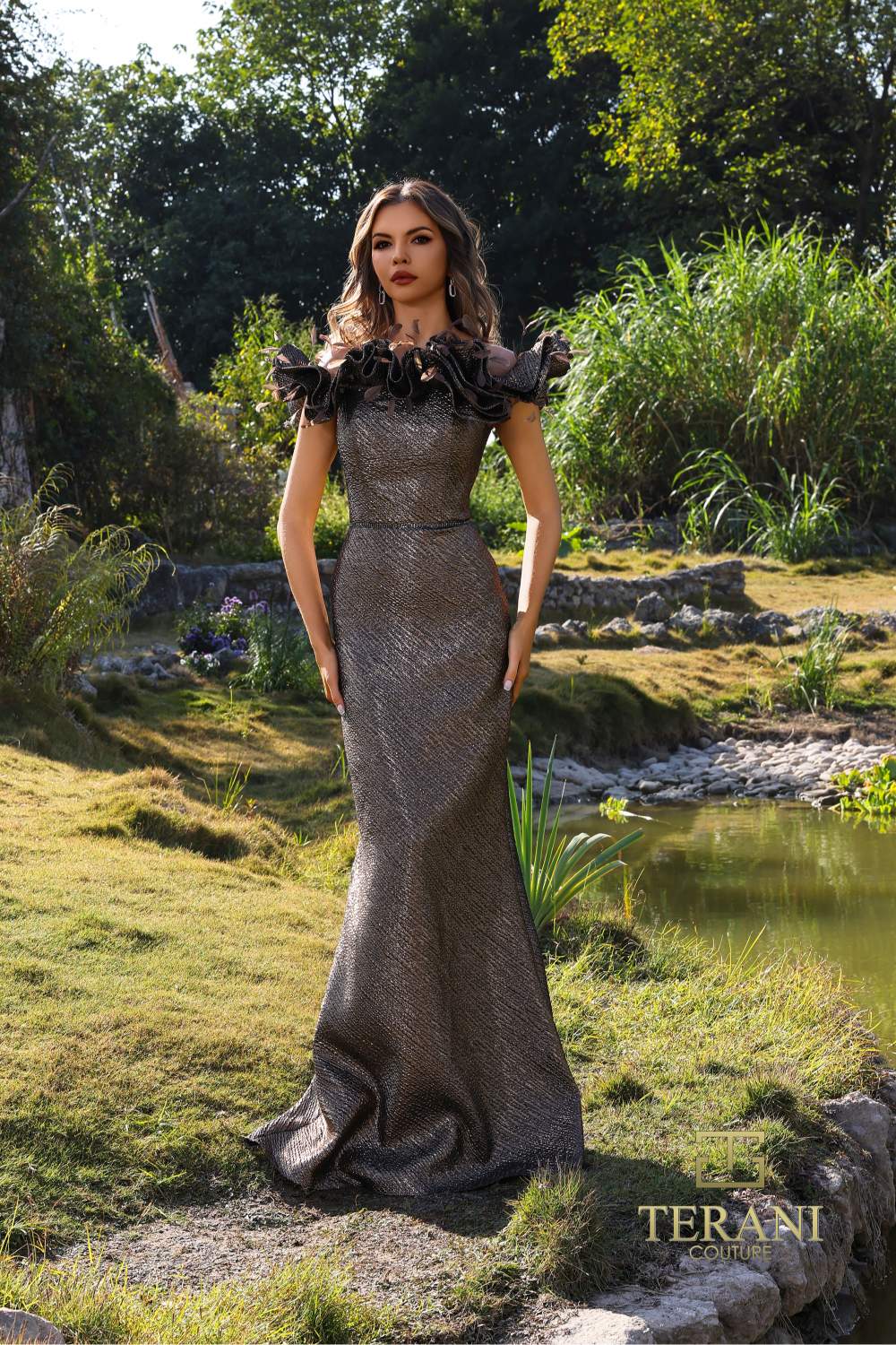 Formal Dresses Long Ruffle Metallic Formal Dress Copper