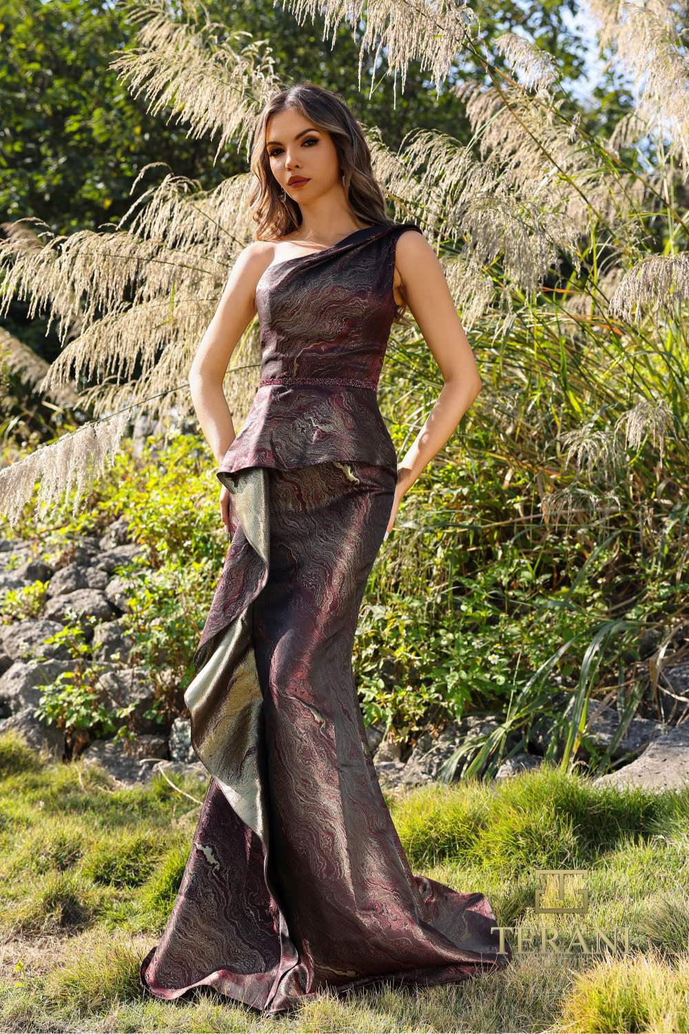 Formal Dresses Fitted Long Formal Peplum Evening Dress Wine Gold