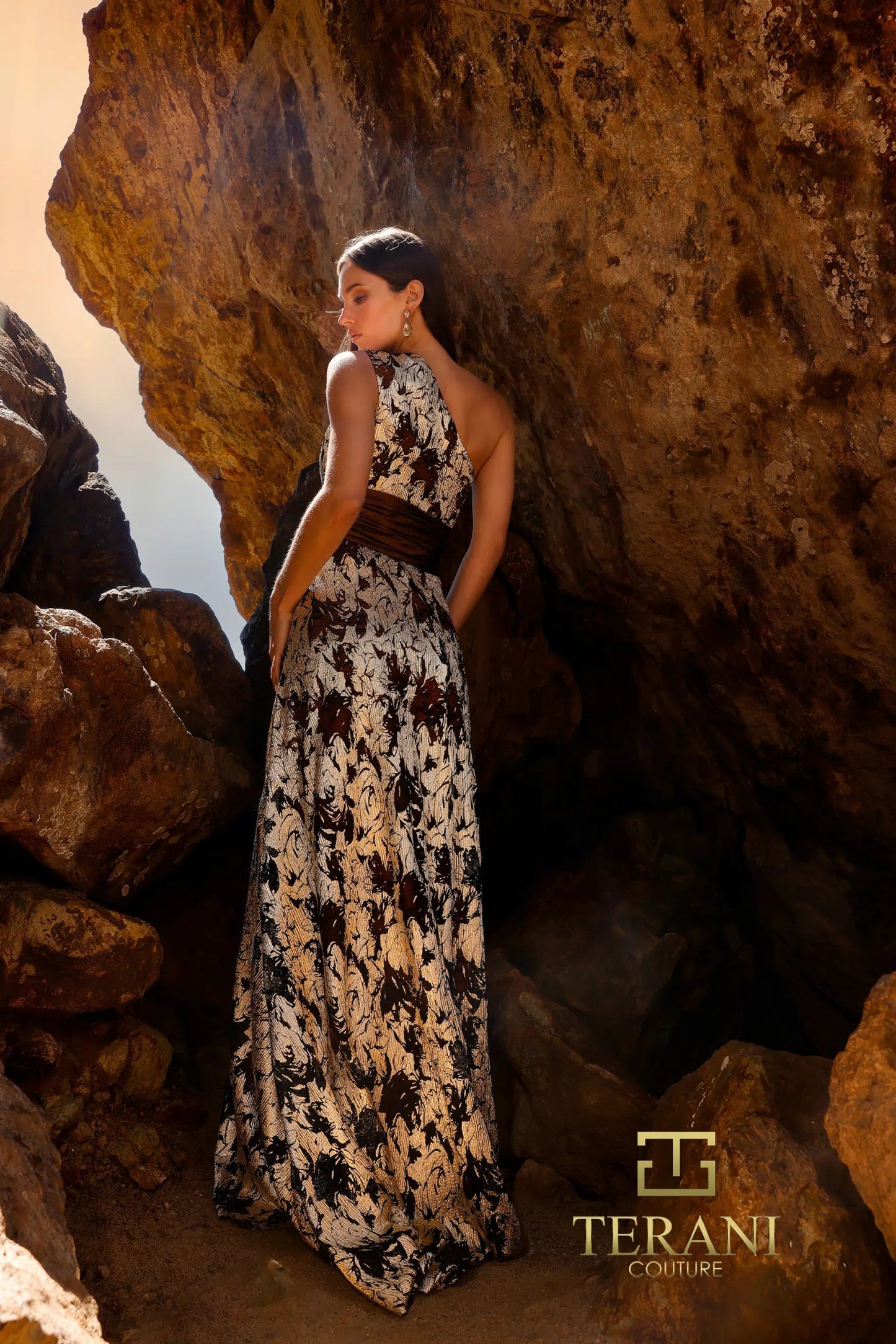 Formal Dresses Metallic Long Formal Evening Dress Coffee Gold